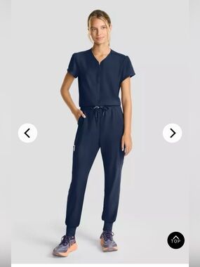 Med Couture 4-pocket Short-Sleeve Zip-Front Scrub Jumpsuit